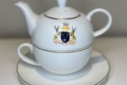 Chatsworth Tea for One Cup, Saucer and Teapot with Crest and Gilded