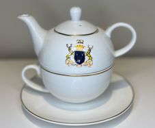 Chatsworth Tea for One Cup, Saucer and Teapot with Crest and Gilded