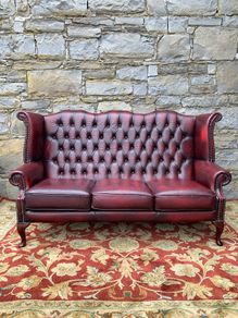 Vintage ox blood leather 3 seater Chesterfield sofa.