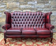 Vintage ox blood leather 3 seater Chesterfield sofa.