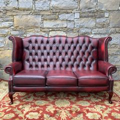 Vintage ox blood leather 3 seater Chesterfield sofa.