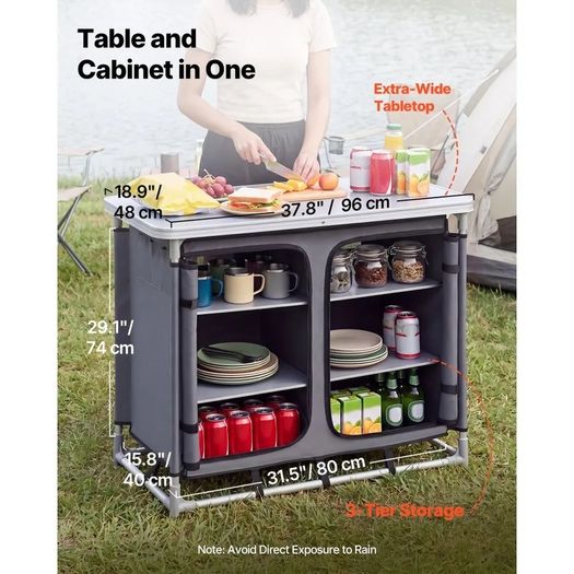 Camping Storage Cabinet, Outdoor Portable Aluminum Lightweight Table, Quick Set-up Compact Kitchen Cook Station, with 6 Shelves and Carry Bag, for Picnic, BBQ, Party, Camping, RV Traveling
