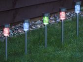 10 x CUQOO Colour Changing Solar Garden Stake Lights - Rechargeable LED Solar Powered Garden Lights - Waterproof Outdoor Lamps - Stainless Steel Outdoor Solar Lights for Garden, Pathway Lighting