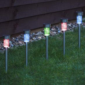 10 x CUQOO Colour Changing Solar Garden Stake Lights - Rechargeable LED Solar Powered Garden Lights - Waterproof Outdoor Lamps - Stainless Steel Outdoor Solar Lights for Garden, Pathway Lighting