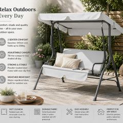 Garden Hammock 3 Seater Swing Chair Patio Bench Seat with Canopy Outdoor - Olive