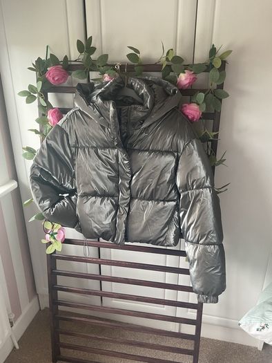 jacket Zara size small cropped metallic hooded jacket