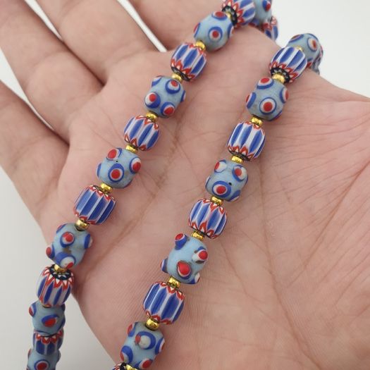 Antique Venetian Style Chevron & Skunk Glass Beads Necklace