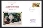 1993 Isle of Man Cover showing Year of Railways No 12 Re-inauguration of Loco No 10 GH Wood tying 20p definitive stamp