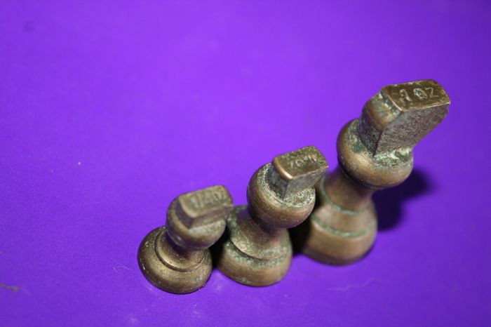 Antique Imperial Small Aged Brass Bell Weights - Apothecary - Kitchen Scales