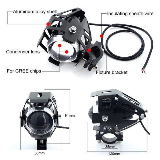 2PCS White motorcycle headlights auxiliary lamp U5 led motorbike spotlight accessories 12V moto DRL spot head lights