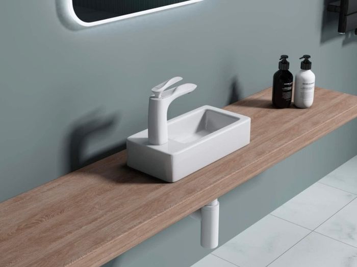 Bathrooms Small Cloakroom Basin - Wall Mounted Basin - Rectangular Countertop Basin - One Left Hand Tap Hole- 370 x 180 x 90mm (FREE POSTAGE)