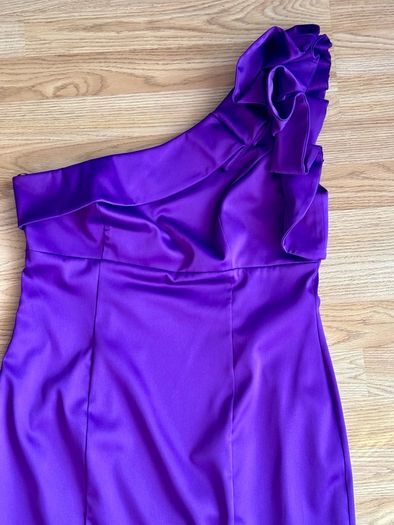 Apart Glamour Purple Satin One-Shoulder Occasion Dress - Size 14