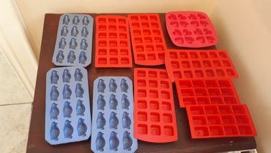 10 ice cube trays (various sizes/shapes)