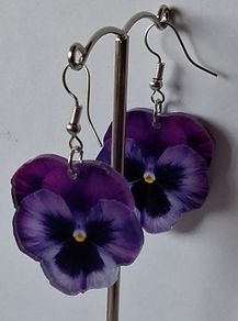 Purple Angel Floral Pansy Earrings