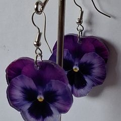 Purple Angel Floral Pansy Earrings