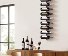 Wall Wine Rack for 9 Bottles, Metal Black & Wood Look - Hanging for Wall Mounting, Bottle Rack for Wine