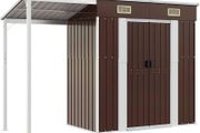 Garden Shed, Outdoor Storage Shed with Extended Roof, Tool Shed for Lawn Garage Yard, Metal Garden Storage Unit, Brown Steel