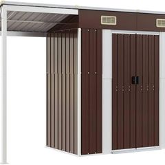 Garden Shed, Outdoor Storage Shed with Extended Roof, Tool Shed for Lawn Garage Yard, Metal Garden Storage Unit, Brown Steel