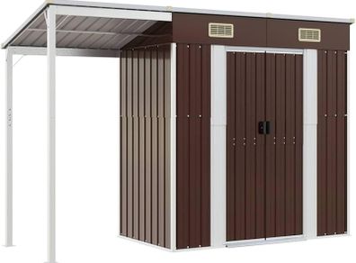 Garden Shed, Outdoor Storage Shed with Extended Roof, Tool Shed for Lawn Garage Yard, Metal Garden Storage Unit, Brown Steel