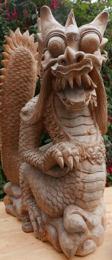Large Beautifully Hand Carved Wooden Dragon, height 16,5 inches