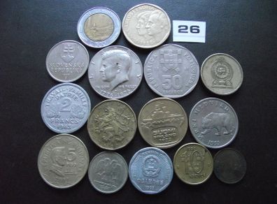 15 Old Worldwide Coins (1929-2014)