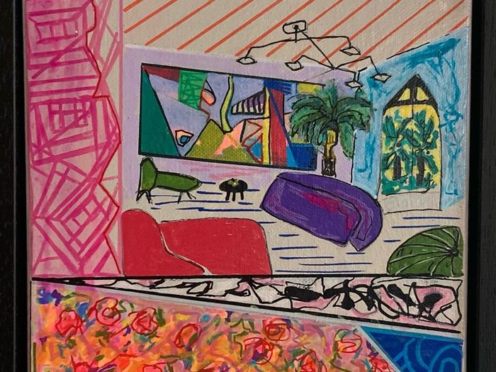 Framed Original Abstract Painting Miami style Interiors Art   Original Art Gift
