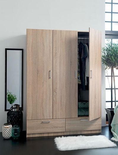 Wardrobe ELLESTED 144x200 3 door 2 drawer l. oak colour