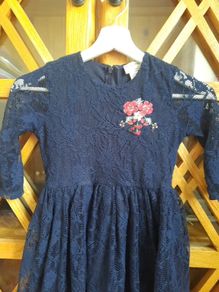 Navy girls dress with flowers 7-8 years