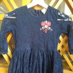 Navy girls dress with flowers 7-8 years