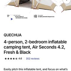 QUECHUA 4-person, 2-bedroom inflatable camping tent