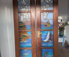 Vintage Stained Glass Doors (Pair):  Beautiful Coastal/Nautical Theme