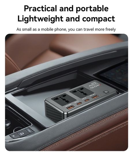 Car Plug 200V Incependent Switch Multiple Protections USB QC3.0+TC PD Fast Charging Car Inverter