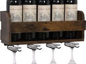 Wall Mounted Wood 5 Bottles Wine Rack with 4 Stemware Glass Holders, Vintage Wine Storage Display Shelf, for Kitchen, Dining Room, Bar,40x15x11cm,Rustic Brown