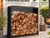 Firewood Log Storage Rack with Weatherproof Cover Indoor Outdoor Black Medium