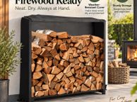 main image for ad Firewood Log Storage Rack with Weatherproof Cover Indoor Outdoor Black Medium