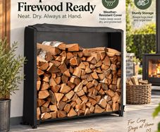 Firewood Log Storage Rack with Weatherproof Cover Indoor Outdoor Black Medium