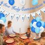 Holy Communion Decorations, First Communion Decorations Confirmation Decor,Blue Banner Pennant Bunting,Balloons,Cake Topper for Boys Christening Gifts Image 4