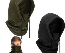 2 Pack Balaclavas for Men Winter, Black Army Green Polar Fleece Balaclava Ski Mask, Unisex Neck Warmer Snood, Heavyweight Windproof Hat with Neck Cover for Winter Outdoor Sports