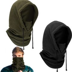 2 Pack Balaclavas for Men Winter, Black Army Green Polar Fleece Balaclava Ski Mask, Unisex Neck Warmer Snood, Heavyweight Windproof Hat with Neck Cover for Winter Outdoor Sports