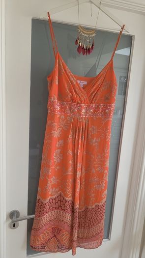MONSOON coral silk dress Sz 16