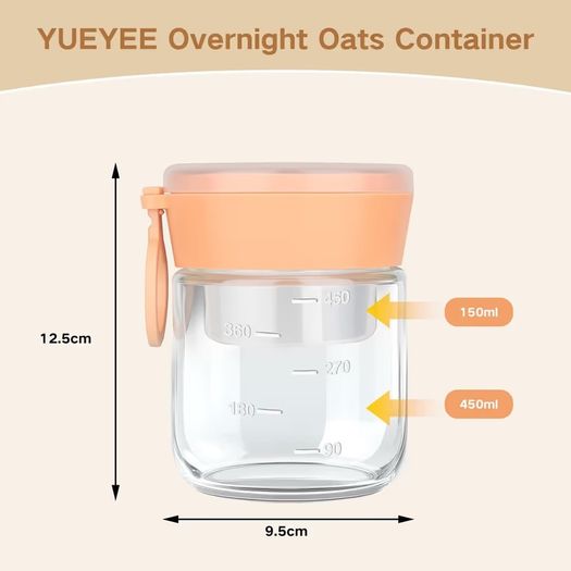 Brand New Overnight Oats Jars 2-Pack 450ml with Folding Spoon Meal Prep Lids.