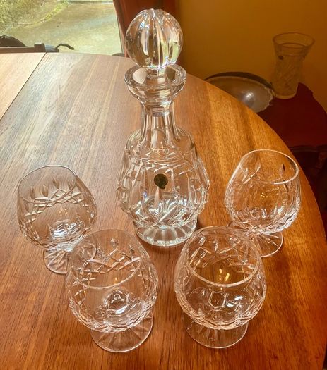 Waterford Crystal Lismore Decanter, Brandy Glasses