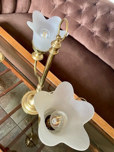 Vintage Repro Double Arm Student Library Desk Lamp Brass Finish 1970s