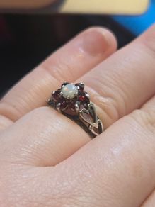 Silver Opal and Garnet Ring