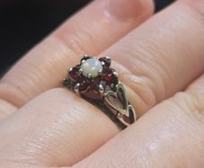 Silver Opal and Garnet Ring