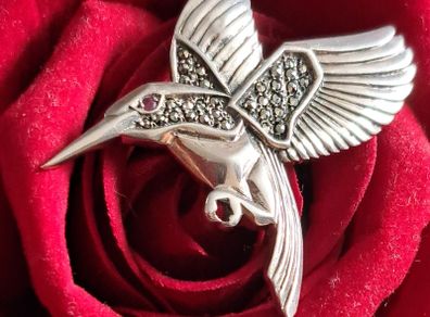 sterling silver humming bird brooch