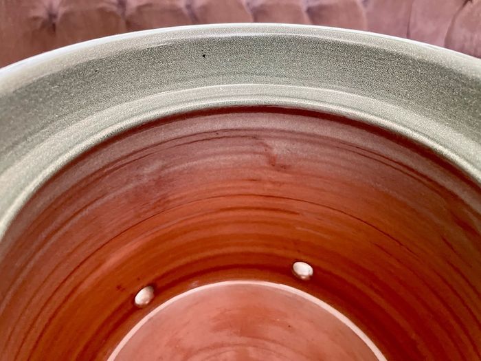 Handcrafted Kiltrea Bridge Pottery Stoneware Onion Crock Smooth Sage Green Glaze Embossed Onion Crock