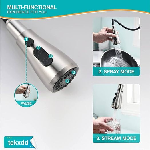 Stainless Steel Kitchen Faucet with Pull Out Sprayer, Single Handle High Arc Kitchen Sink Faucet, 360 Swivel Modern Brushed Nickel Pull Down Kitchen Tap