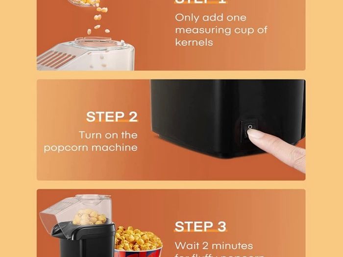 Retro Popcorn Machine with Hot Air Circulation - 2 Min Qucik Popping - for Oil-Free & Healthy Snacks, for kids - Movie Nights - Parties - Home Cinema (FREE POSTAGE)