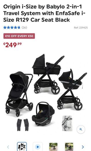 Babylo 2-in-1 Travel System with Car Seat Black
